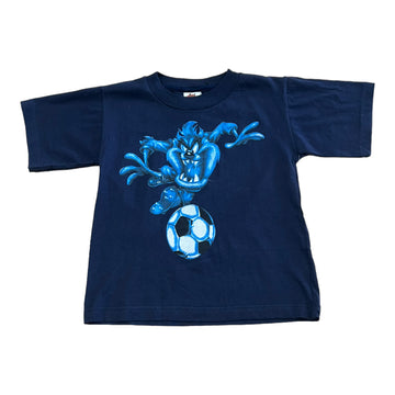 1997 LOONEY TOONS TAZ GOAL KICK BABY TEE NAVY BLUE ‘YOUTH MEDIUM’ - 1990S