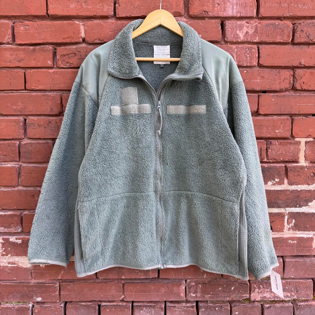 Vintage Fuzzy Green Fleece Military Jacket Cold Weather Gen III Zip-Up Jacket L