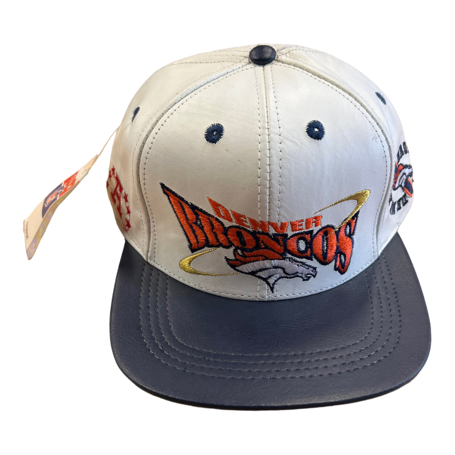 90’S DENVER BRONCOS LEATHER HAT WHITE/BLUE - 1990S