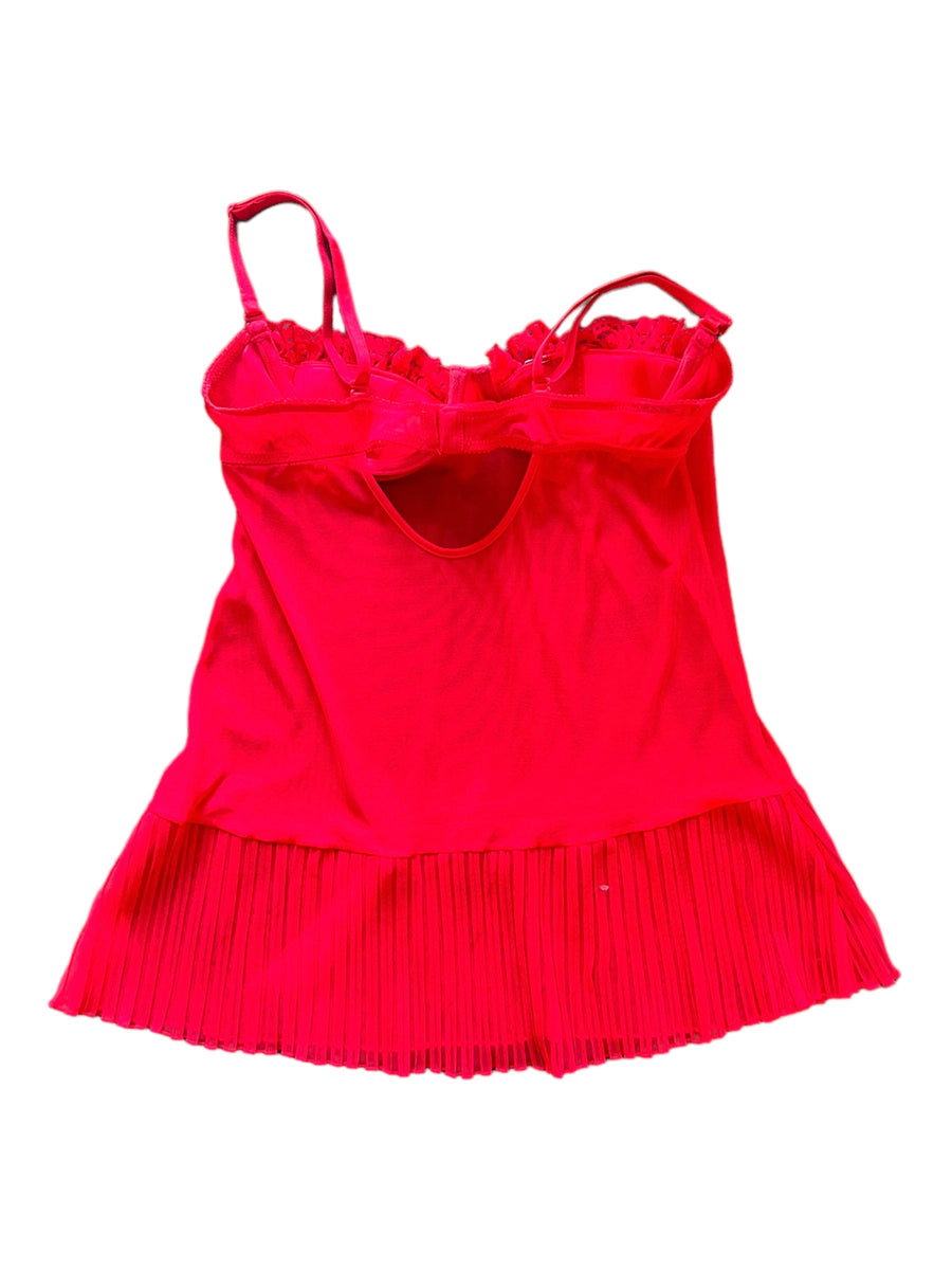 90'S SHIRLEY MESH SLIP TOP BRIGHT RED 'LARGE' - 1990S