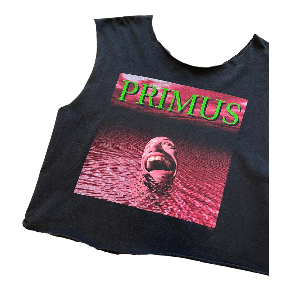 1996 PRIMUS CROPPED CUT OFF T-SHIRT BLACK LARGE - 1990S