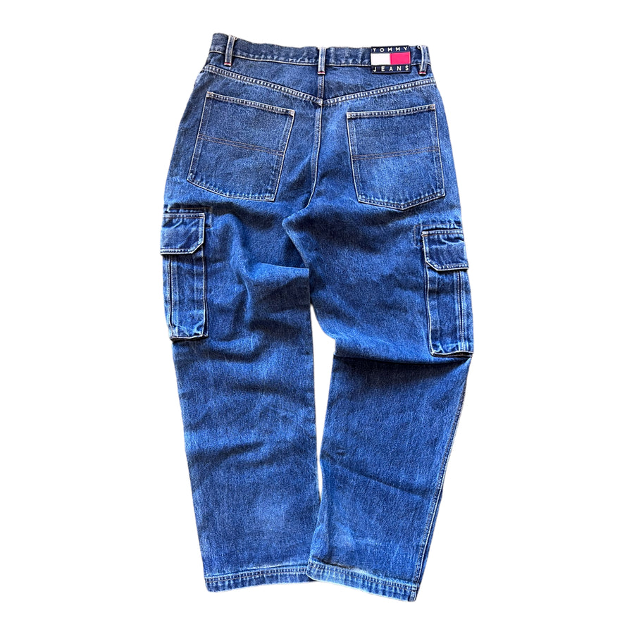 TOMMY HILFIGER BAGGY CARGO BLUE JEANS ‘35X32’ - 2000S