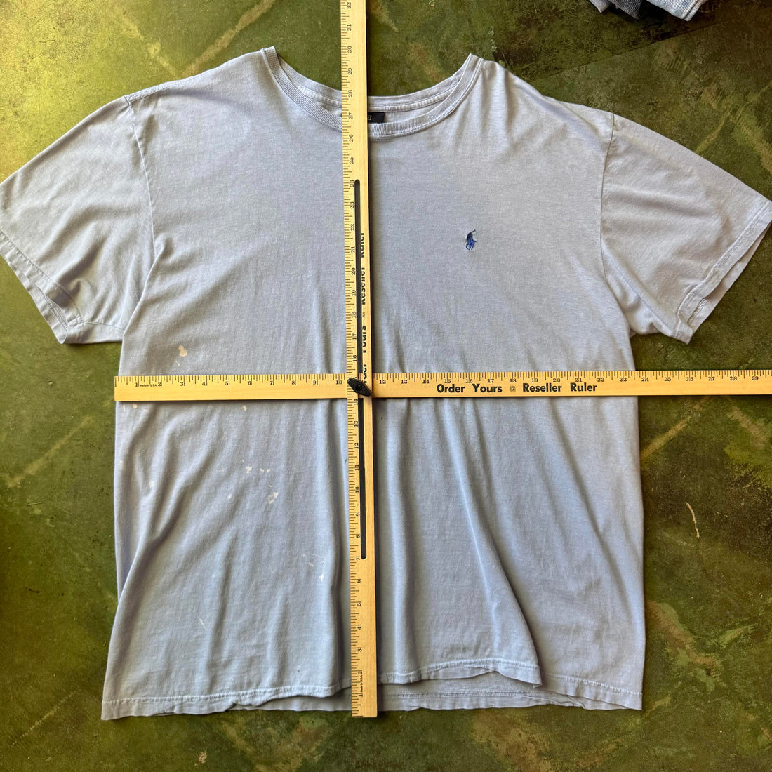 Vintage 90's Distressed Faded Stained Blue Polo Horse Logo T-shirt XL