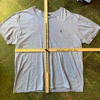 Vintage 90's Distressed Faded Stained Blue Polo Horse Logo T-shirt XL