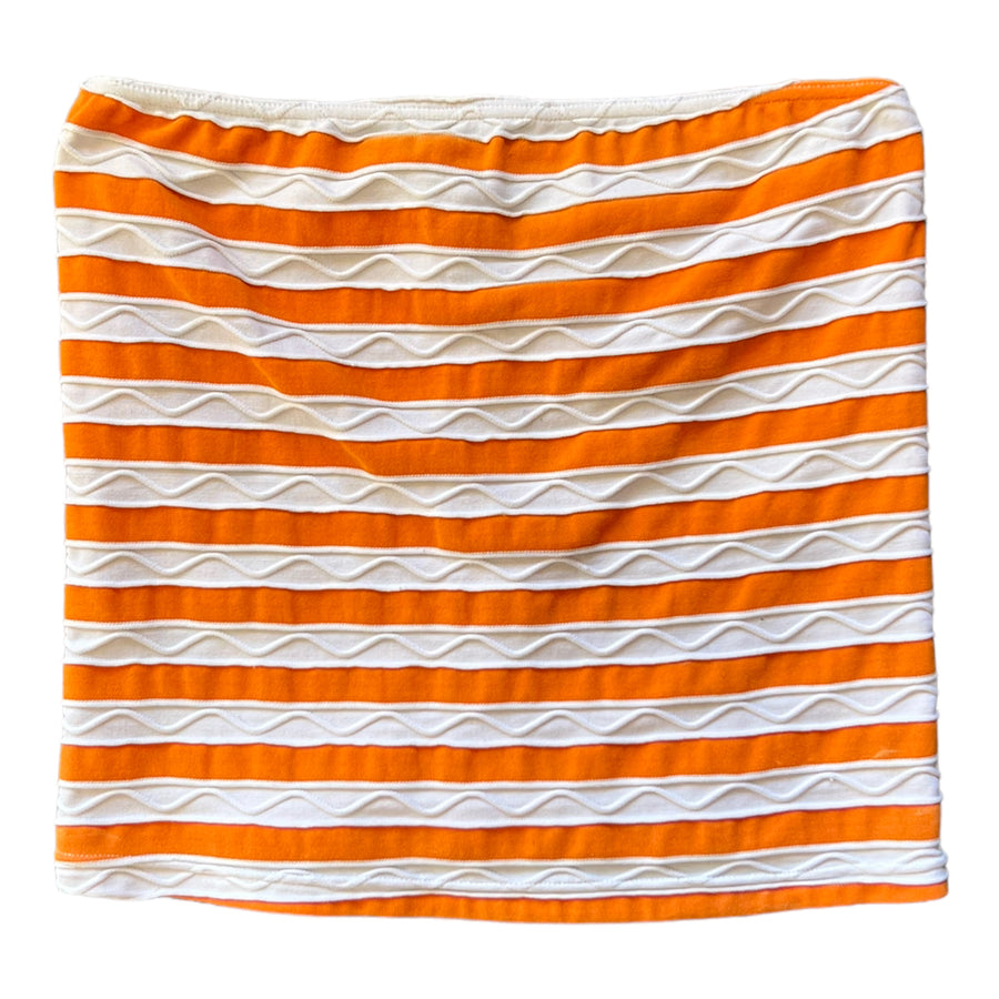Y2K STRIPED TUBE TOP 'XSMALL' ORANGE/WHITE - 2000S