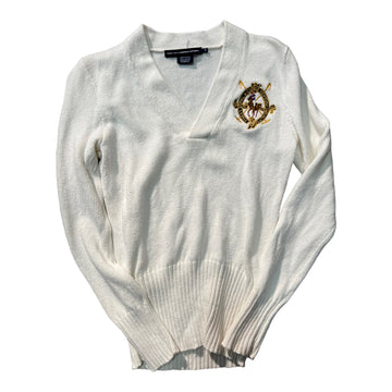 Y2K RALPH LAUREN V-NECK SWEATER WHITE 'SMALL' - 2000S