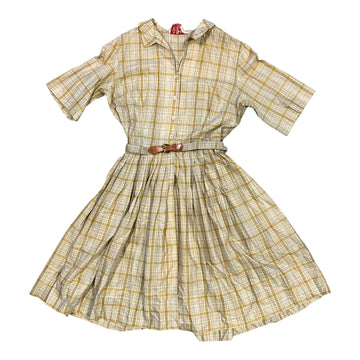 60’S COUNTRYWISE PLAID BELTED DRESS MUSTARD ‘MEDIUM’