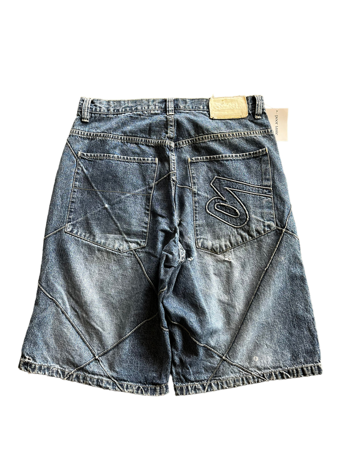 Y2K BAGGY SOUTHPOLE PATCHWORK DENIM SHORTS - SIZE 34