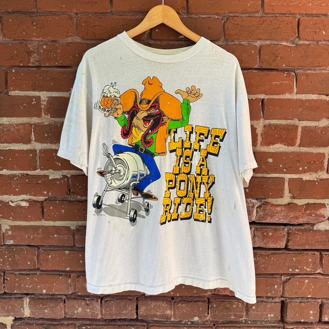 Vintage 90s Sun Sportswear Life is a Pony Ride Cowboy Beer Tshirt Made in USA XL