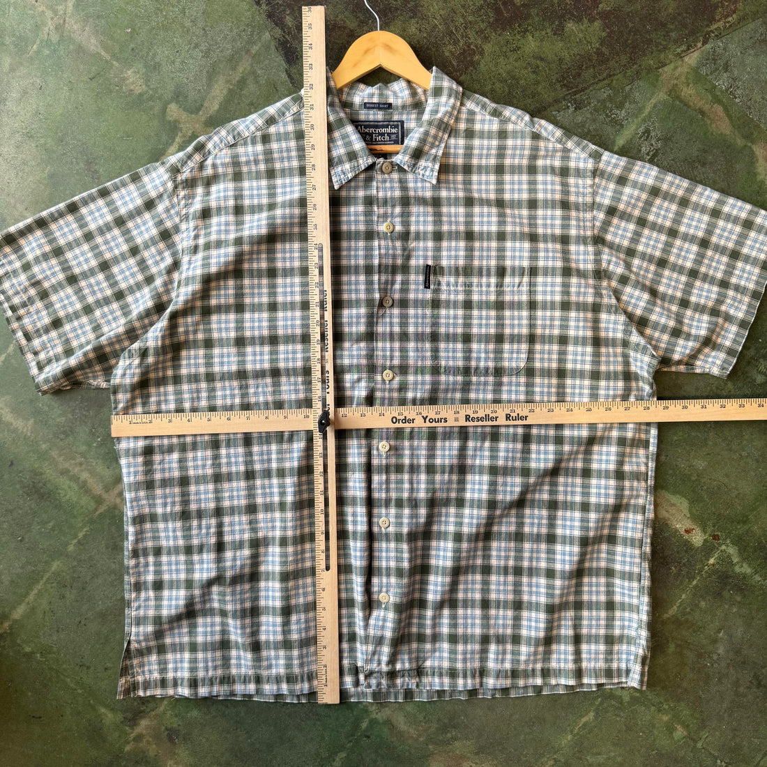Vintage Y2K Abercrombie and Fitch Green Plaid Short Sleeve Button Up Shirt XL