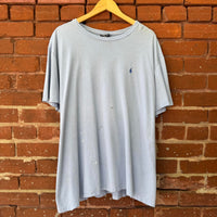 Vintage 90's Distressed Faded Stained Blue Polo Horse Logo T-shirt XL