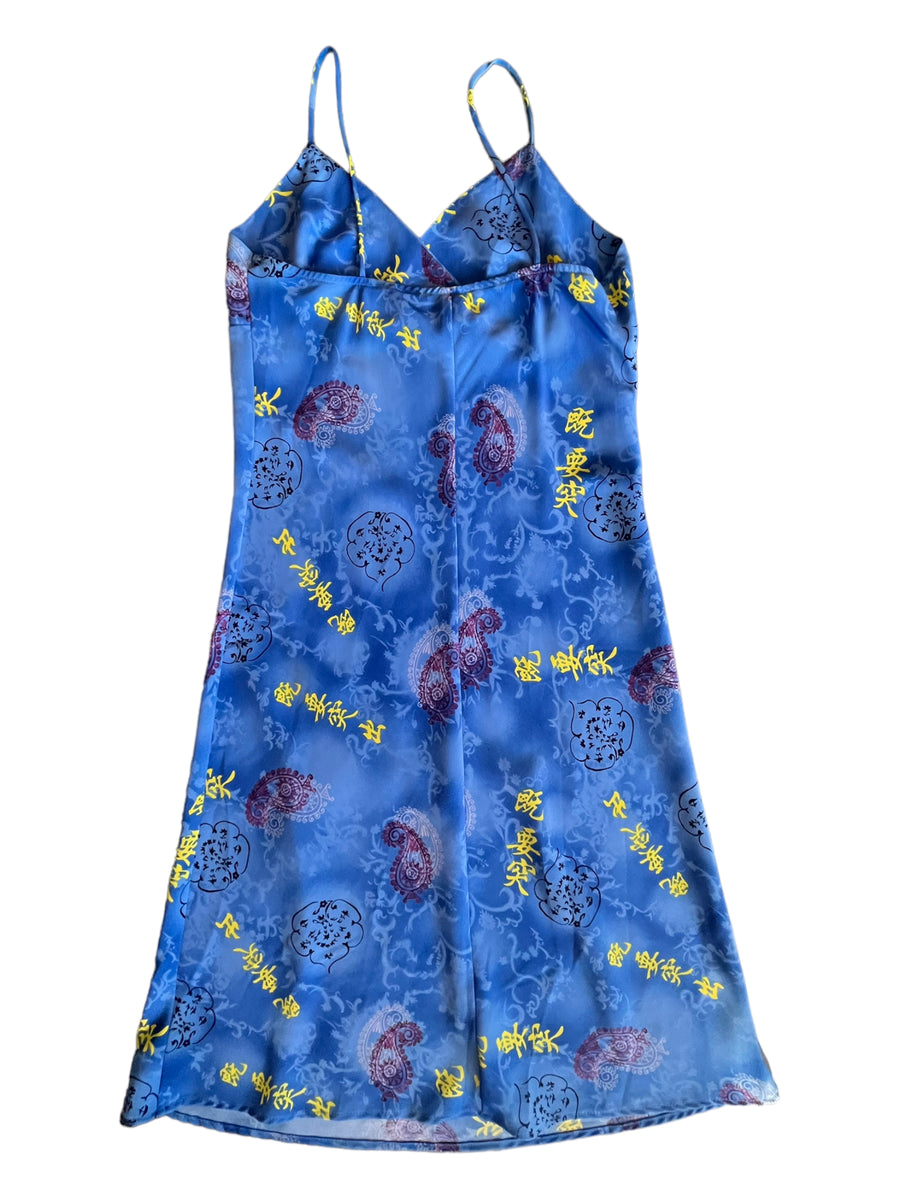 90'S ASIAN INSPIRED MAXI DRESS BLUE 'MEDIUM' - 1990S