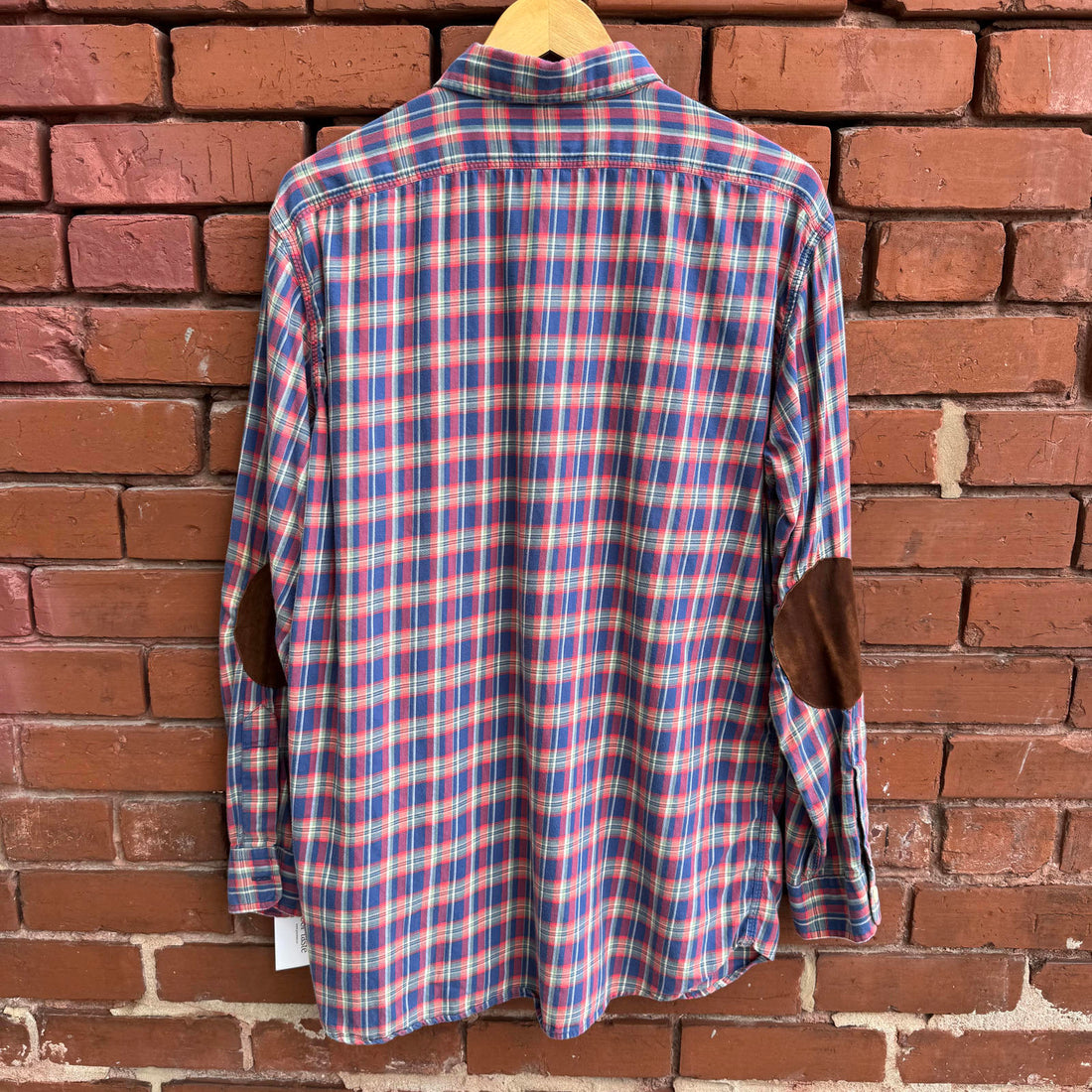 Vintage Polo by Ralph Lauren Plaid Carpenter Work Shirt Elbow Patch Blue Red M