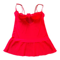 90'S SHIRLEY MESH SLIP TOP BRIGHT RED 'LARGE' - 1990S