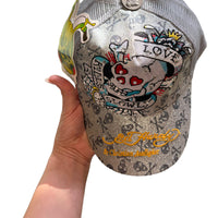 Y2K BEDAZZLED ED HARDY CAP SILVER - 2000’S