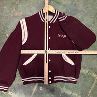 Vintage 70s Spartans Gregg Maroon Wool White Leather Varsity School Jacket Large