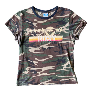 Y2K ROXY SURF CAMOUFLAGE BABY TEE ‘LARGE’