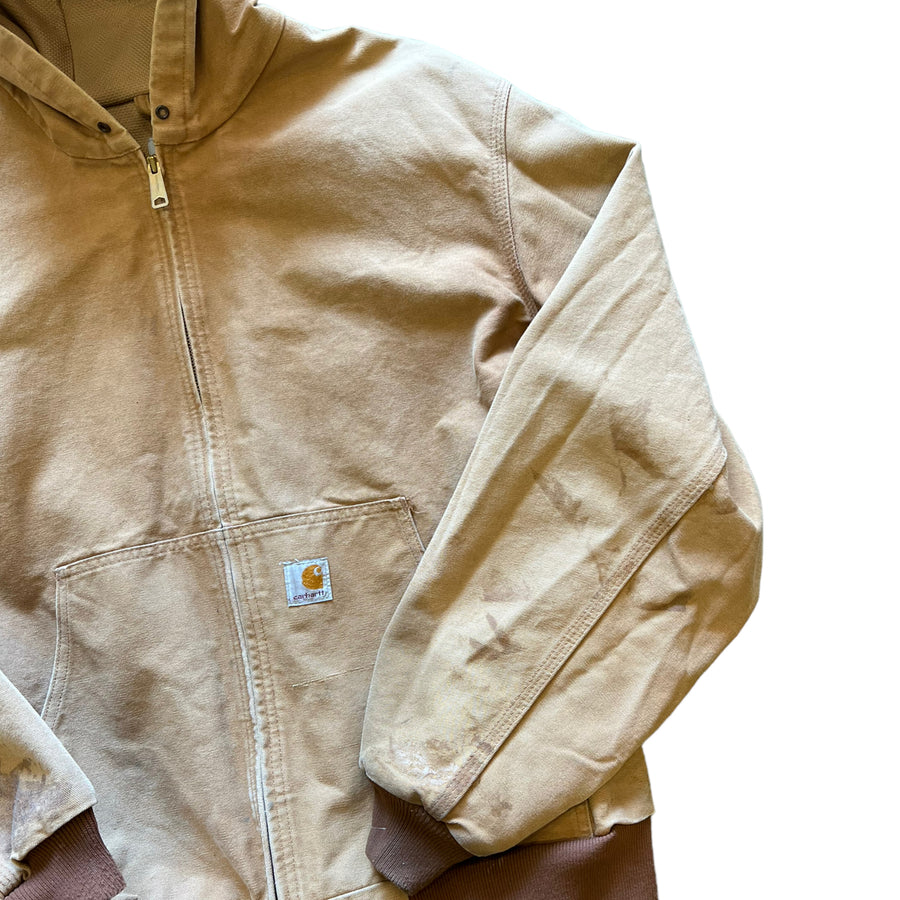 CARHARTT MADE IN USA HOODED CANVAS JACKET TAN ‘LARGE’ - 1990S