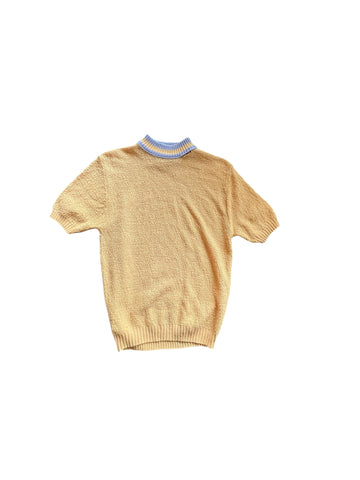 80’S CROSS LINK KNIT SHORT SLEEVE SWEATER DANDELION LARGE - 1980S