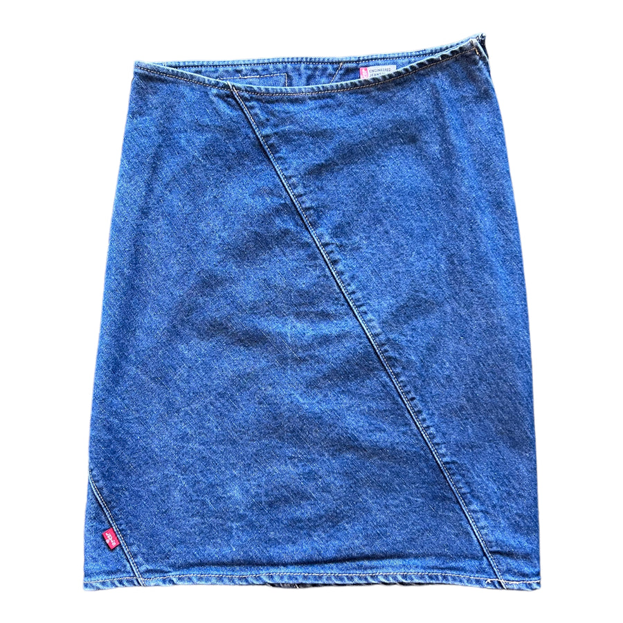 Y2K LEVIS SIDEWAYS STITCH MIDI SKIRT DENIM ‘SMALL’