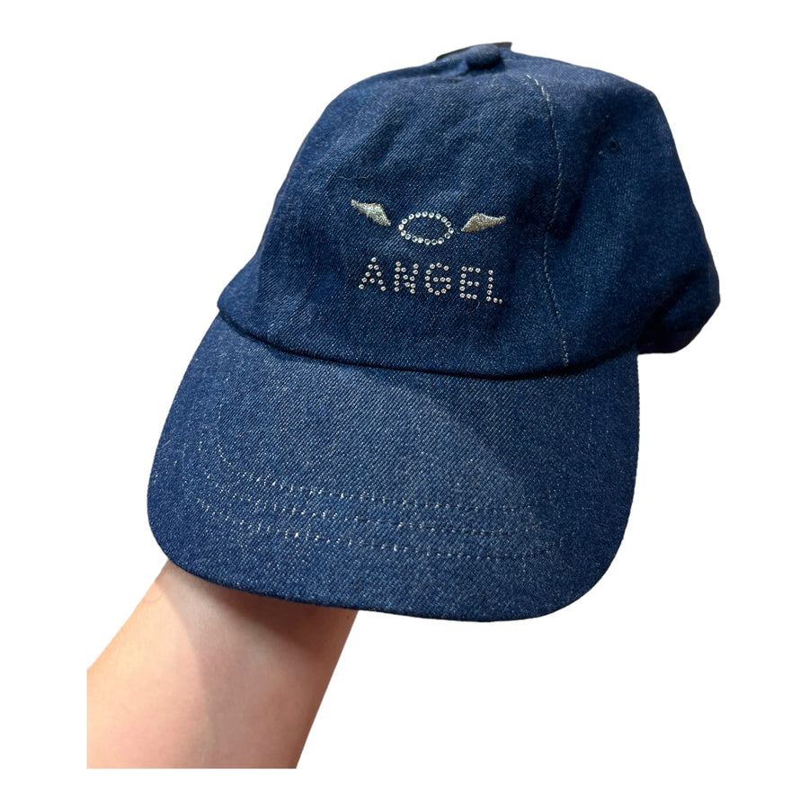 Y2K ANGEL BEDAZZLED BASEBALL CAP DENIM BLUE - 2000S