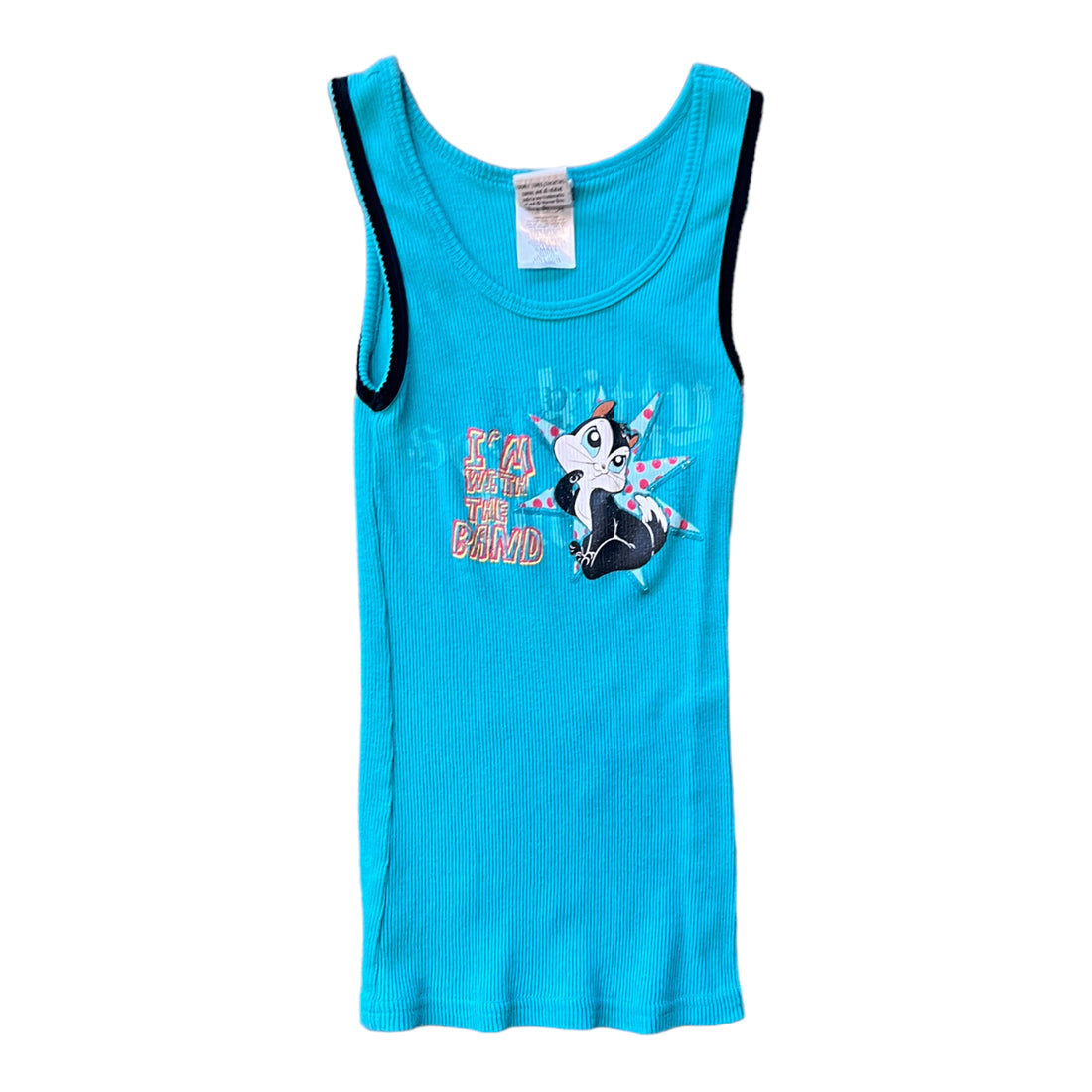 Y2K LOONEY TOONS I’M WITH THE BAND SKUNK RACERBACK TANK TOP TEAL ‘SMALL’ - 2000S