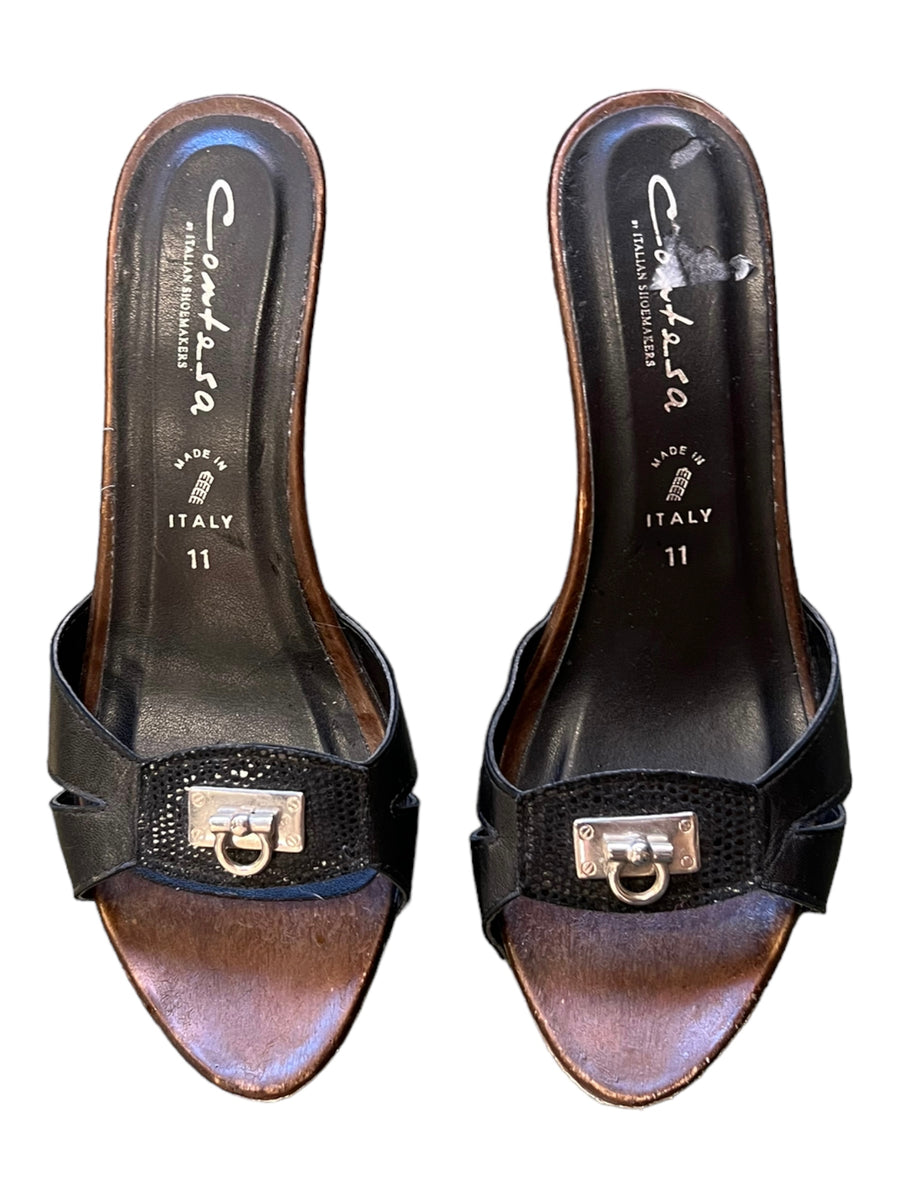 Y2K LOCKET WOODEN HEELS BLACK 'W8' - 2000S
