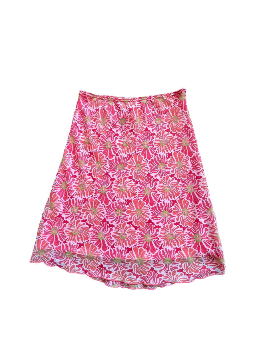 Y2K PAPER DOLL FLORAL MIDI SKIRT CORAL PINK MEDIUM - 2000S