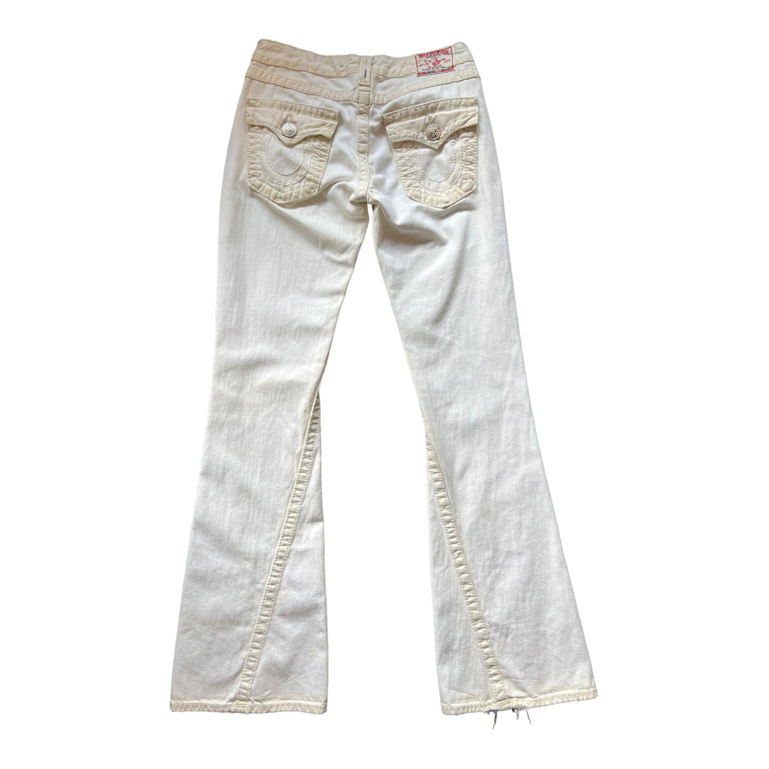 Y2K TRUE RELIGION JOEY BIG T LOW RISE FLARED JEANS WHITE ‘27’