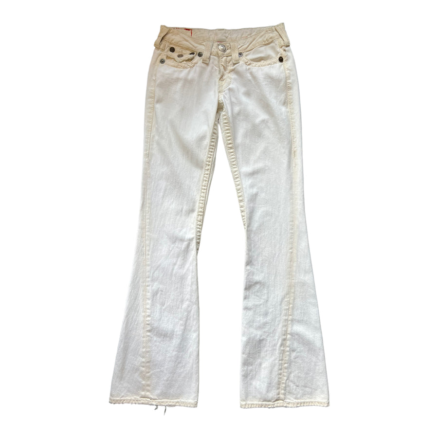 Y2K TRUE RELIGION JOEY BIG T LOW RISE FLARED JEANS WHITE ‘27’