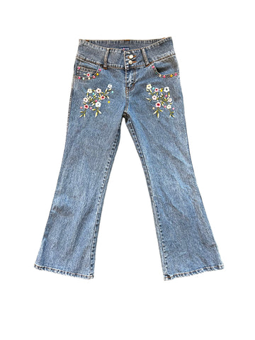 Y2K GIRL TRIBE FLORAL EMBROIDERED FLARE JEANS ‘GIRLS 14/16’