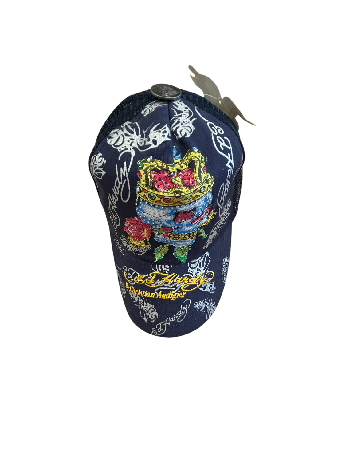 Y2K ED HARDY NAVY BEDAZZLED SNAP BACK