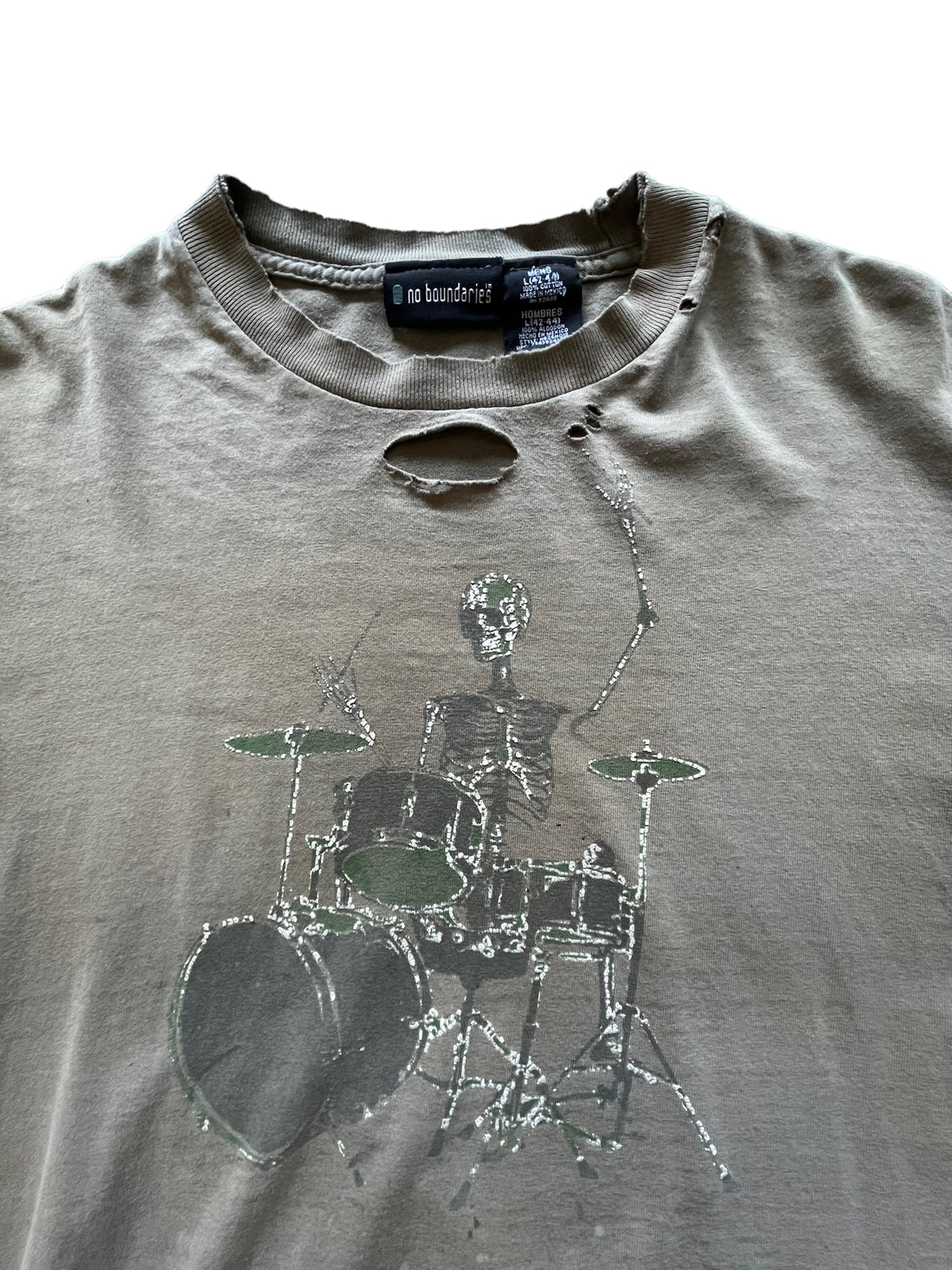 Y2K NO BOUNDERIES DRUMMER THRASHED TEE ARMY GREEN - LARGE