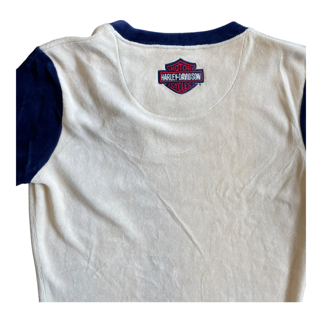 Y2K VELVET HARLEY DAVIDSON LONGSLEEVE SHIRT BLUE 'XSMALL' - 2000S