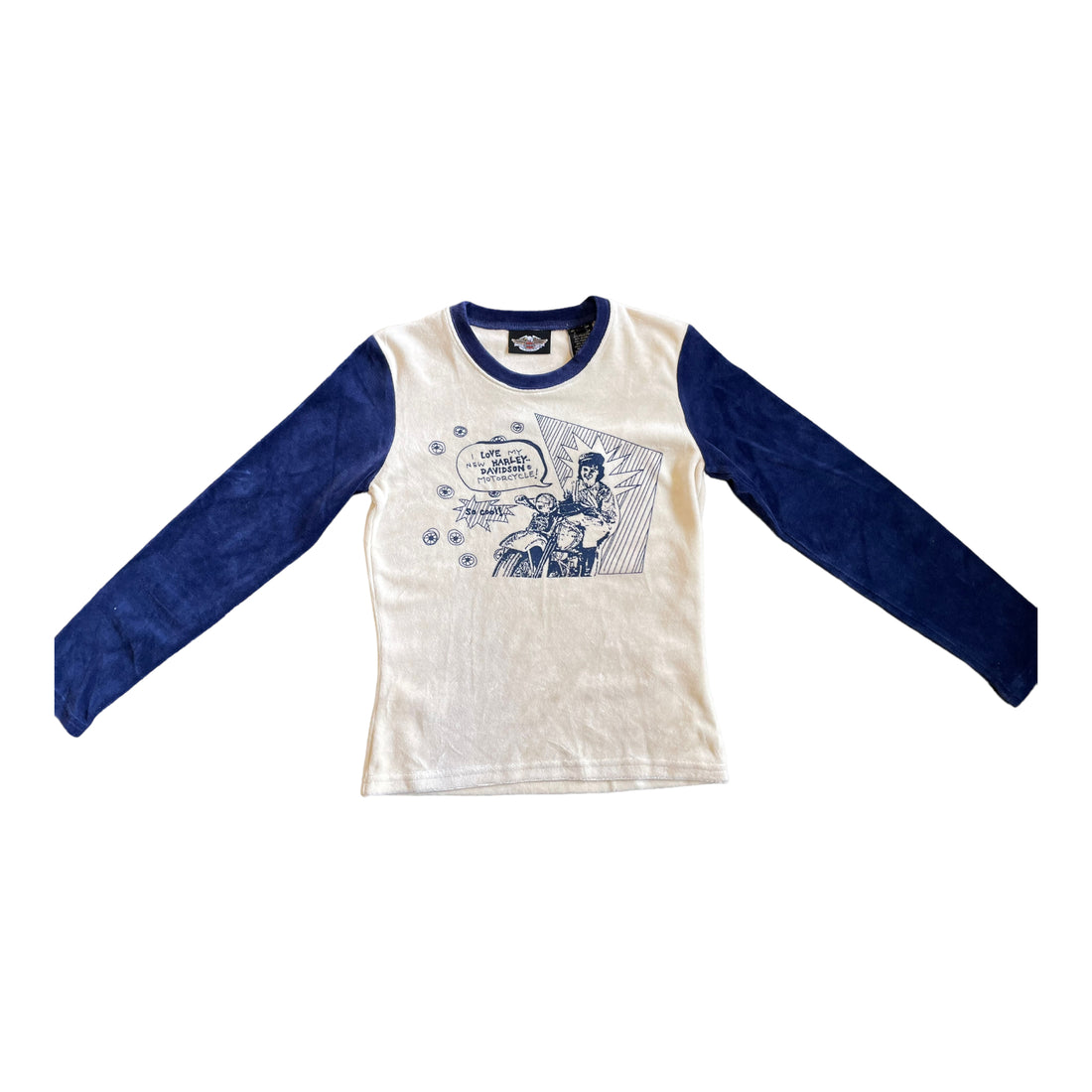 Y2K VELVET HARLEY DAVIDSON LONGSLEEVE SHIRT BLUE 'XSMALL' - 2000S