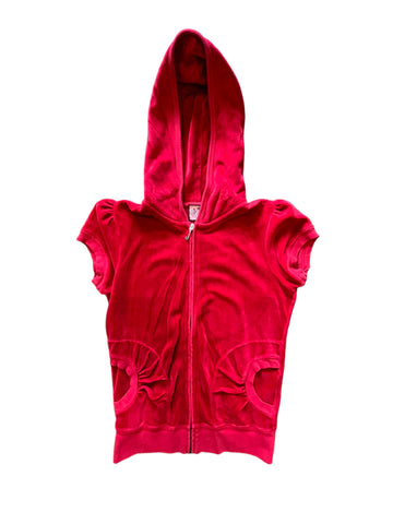 Y2K JUICY COUTURE VELOUR HOODED SHIRT RED - SMALL
