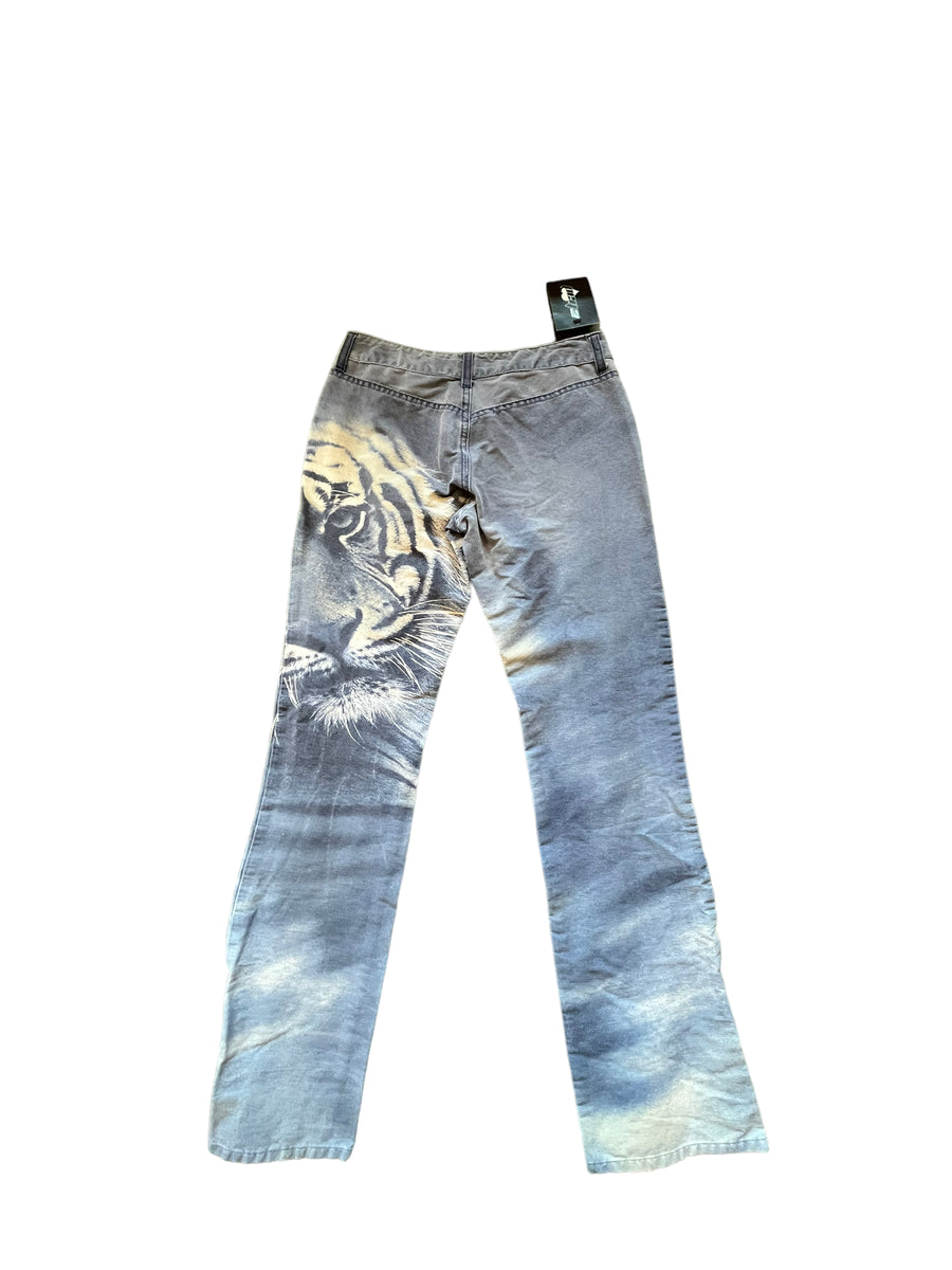 Y2K BONGO TIGER STRETCH PANTS BLUE - WAIST 26