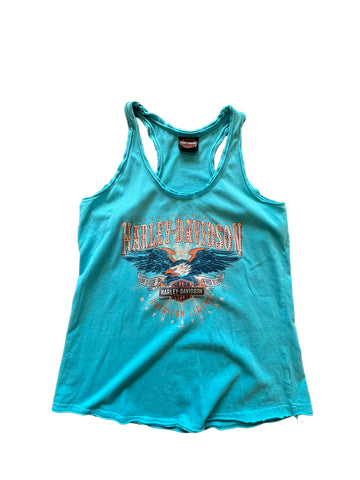 Y2K HARLEY DAVIDSON BEDAZZLED TANK AQUA - LARGE