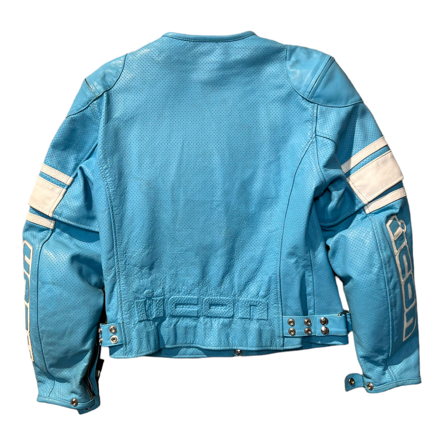 90S ICON BIKER JACKET POWDER BLUE 'LARGE' - 1990S
