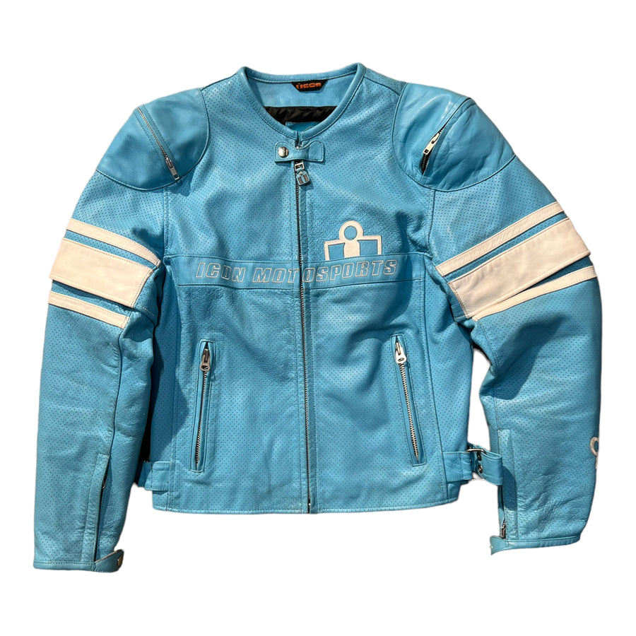 90S ICON BIKER JACKET POWDER BLUE 'LARGE' - 1990S