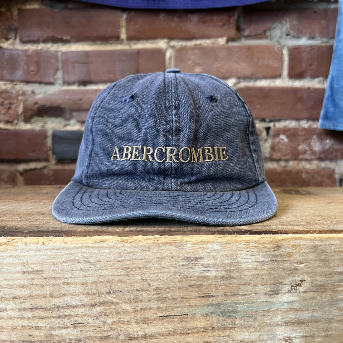 Vintage Abercrombie Hat Made in USA Leather Strap Back Navy Blue Cap