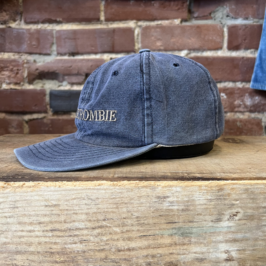 Vintage Abercrombie Hat Made in USA Leather Strap Back Navy Blue Cap