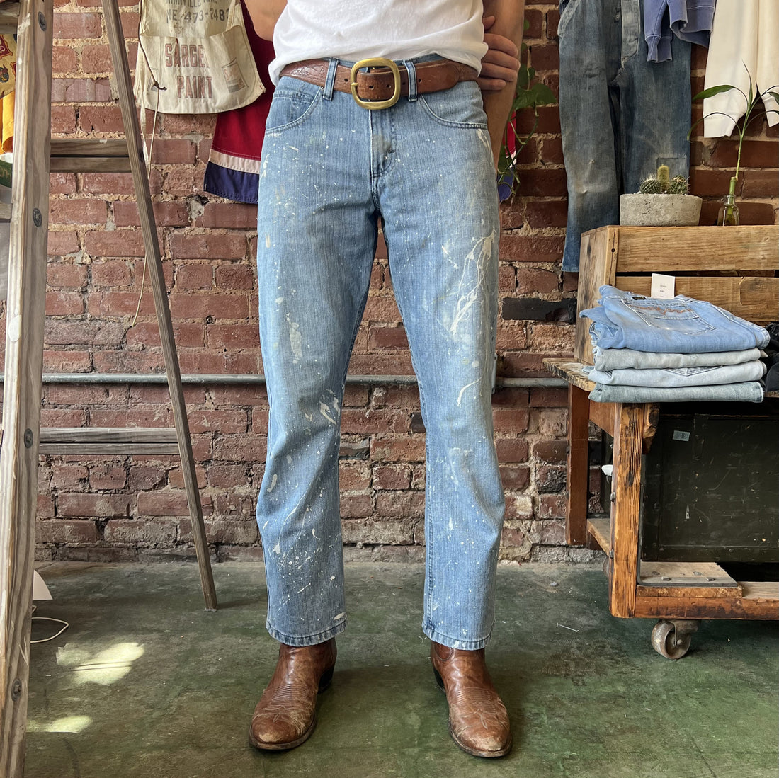 Vintage Wrangler Relaxed Bootcut Jeans Paint Splatter Men's 32x30