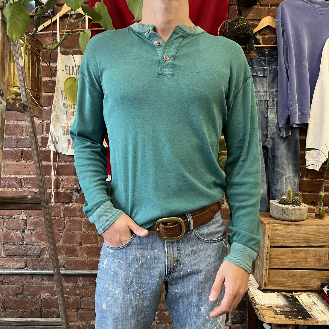 Vintage Woolrich Thermal Sun Faded Spruce Green Long Sleeve Shirt Mens Large