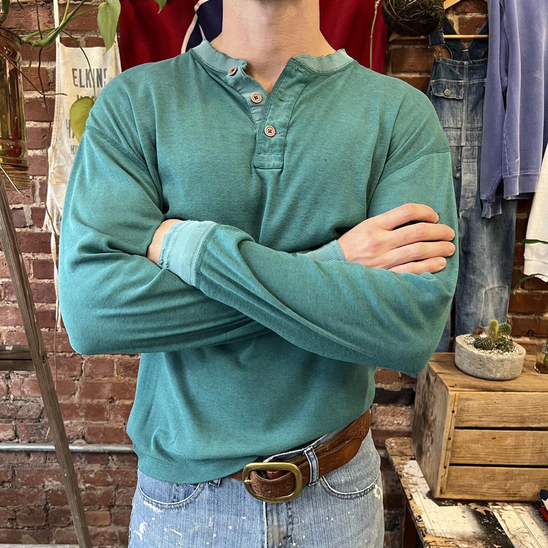 Vintage Woolrich Thermal Sun Faded Spruce Green Long Sleeve Shirt Mens Large