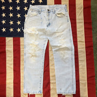 Vintage Faded and Distressed Straight Leg Jeans Light Wash Thrashed 32x30