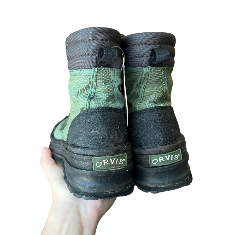 ORVIS FLY FISHING BOOTS GREEN CANVAS 'SIZE 5' - 2000S