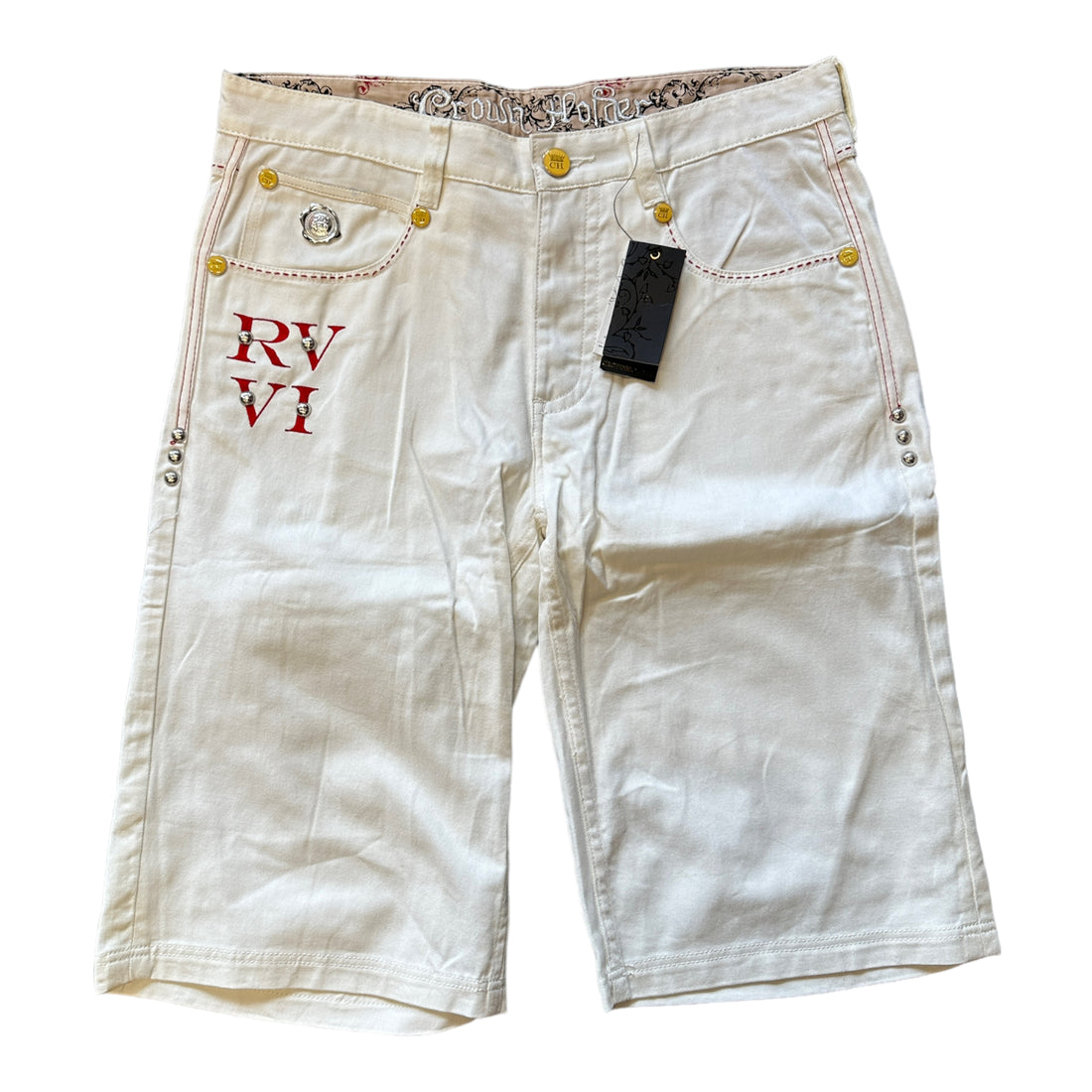CROWN HOLDER BAGGY SHORTS WHITE 'SIZE 38' - 2000S