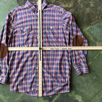 Vintage Polo by Ralph Lauren Plaid Carpenter Work Shirt Elbow Patch Blue Red M