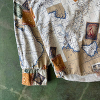 Vintage 90's Nautica New Zealand Sailing AOP Tan Button-Up Shirt XL